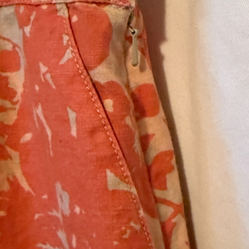 L.L. Bean Classic Fit Linen/Cotton Blend Knit Mini Skirt Womens Sz S Orange/Wht - Picture 2 of 6